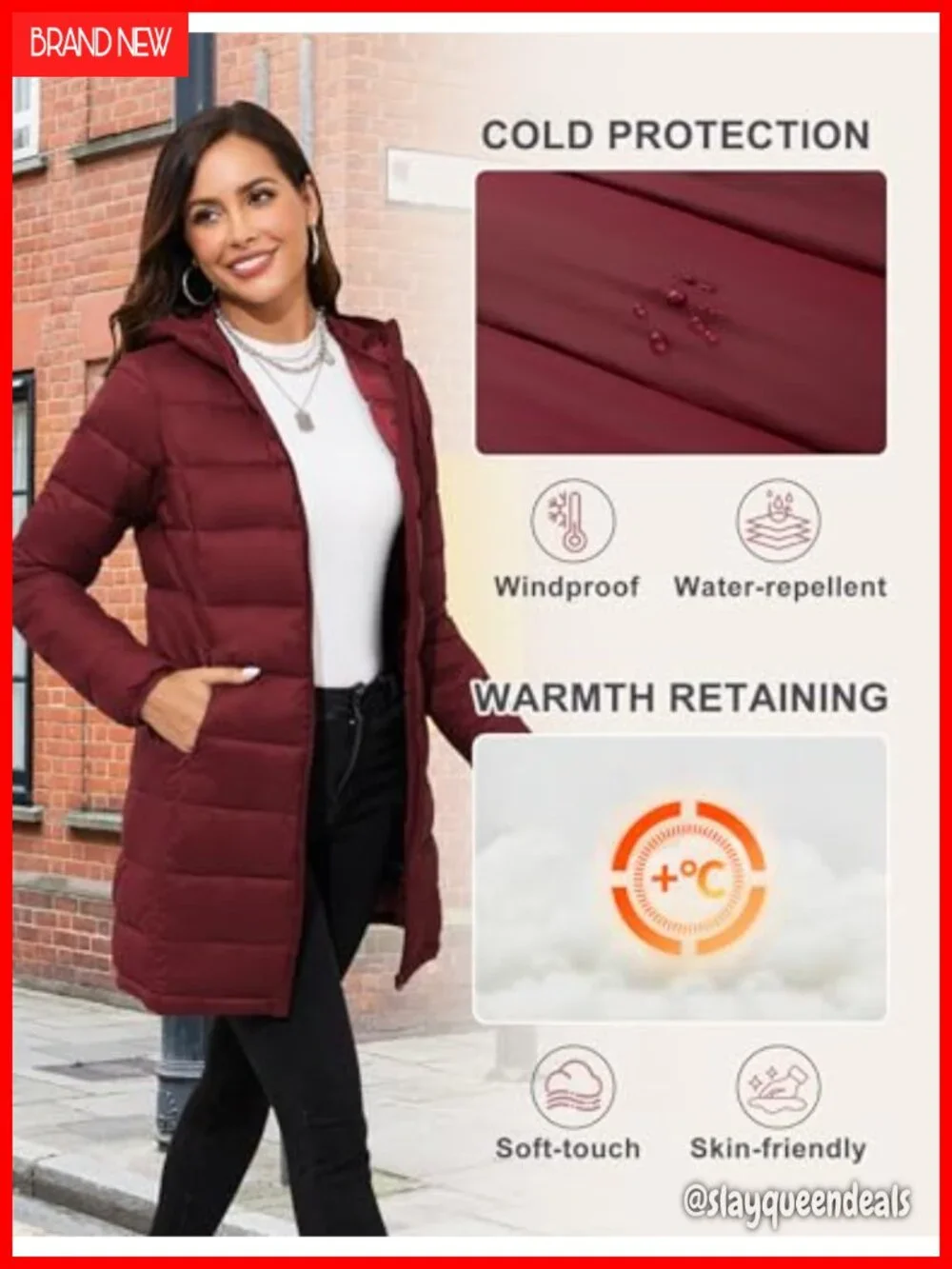 Lightweight Packable Hooded Puffer Jacket Water-Repellent Long Sleeve Zipper